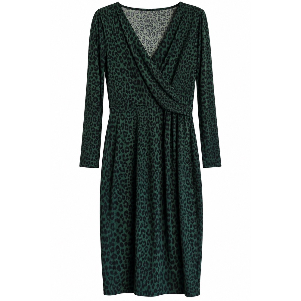 Michael Kors Cheetah Wrap Dress M Forest Green Black Stretch Cocktail Work